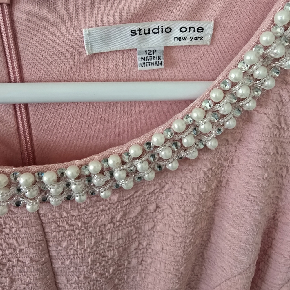 Studio One Pink Midi Dress with Pearl Detail